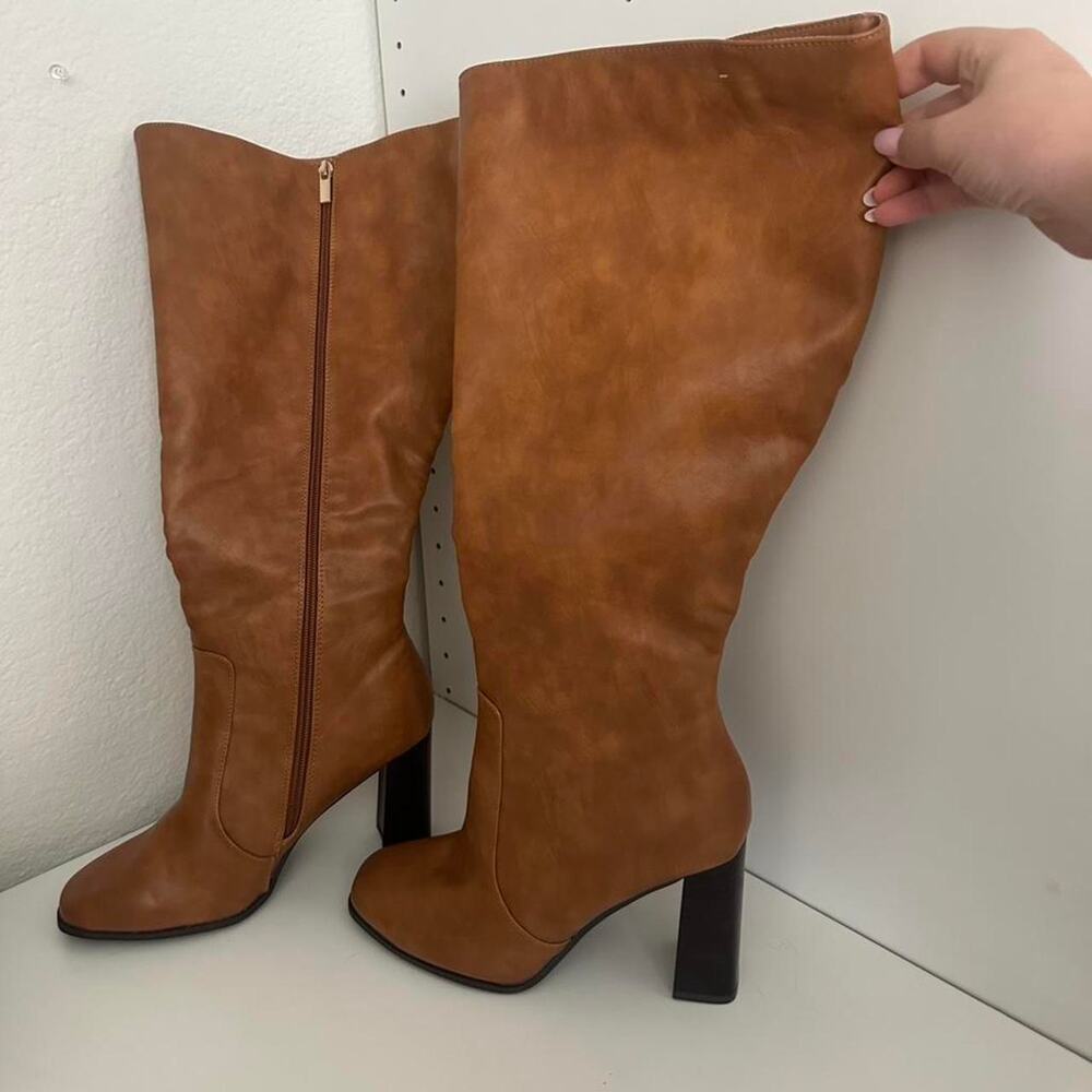 Wide calf brown knee high boots